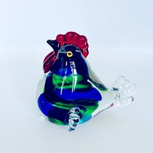 Rooster Chicken Blue, Green & Red Blown Art Glass Paperweight 10cm 4"
